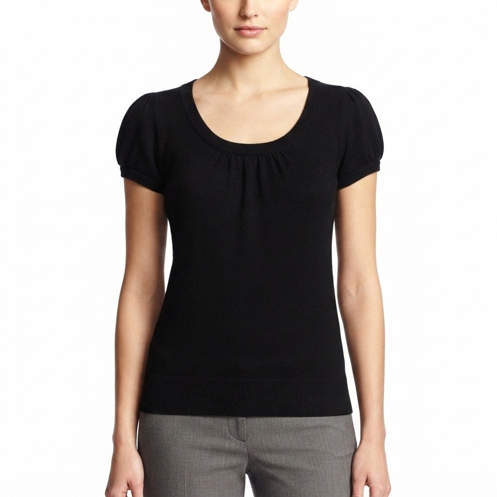 Forever 21 Sweater Womens L Black Puff Sleeve Scoop Neck Knit Top‎